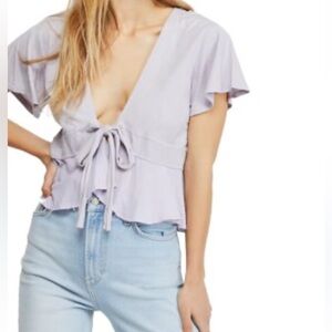 We the Free Knot Me Top Lilac Purple Tie Front Deep V Size XS